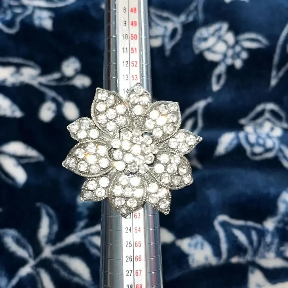 Vintage Sparkly Brooch Flower Design Ring
